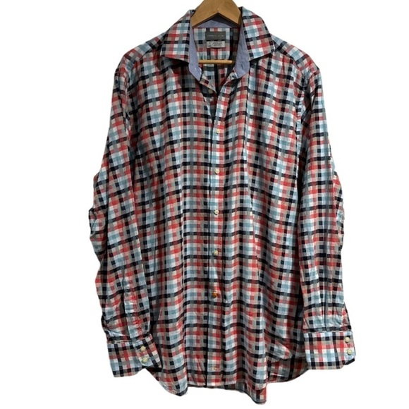 Thomas Dean shirt checkered basket weave print‎ xl - Picture 1 of 4